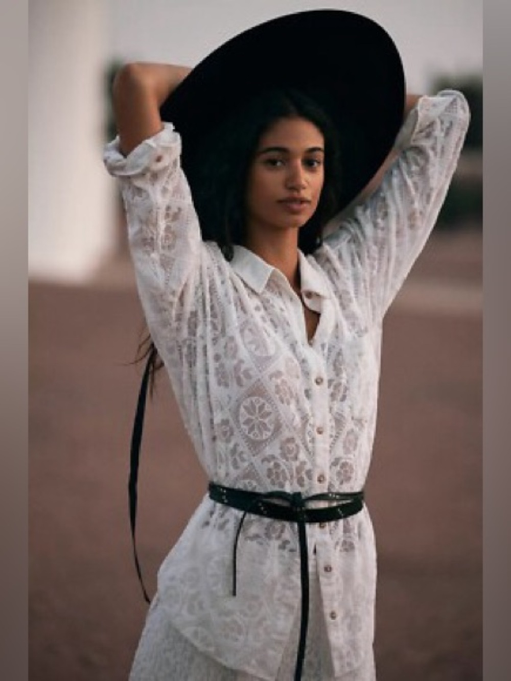 Anthropologie Pilcro Lace Cream Button-Up Blouse - Size XXS